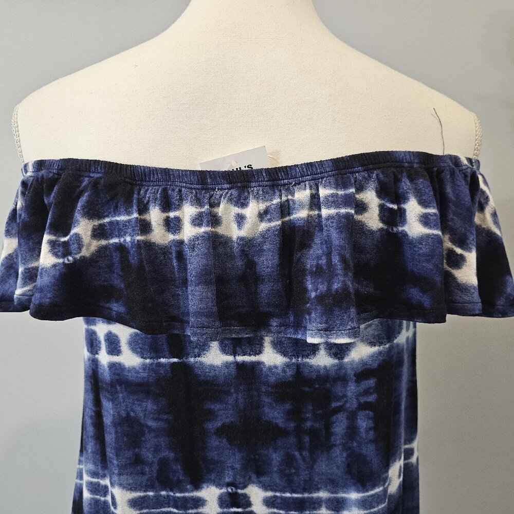 CLOUD CHASER blue TIE-DYE off shoulder TOP spandex RAYON - Picture 9 of 10